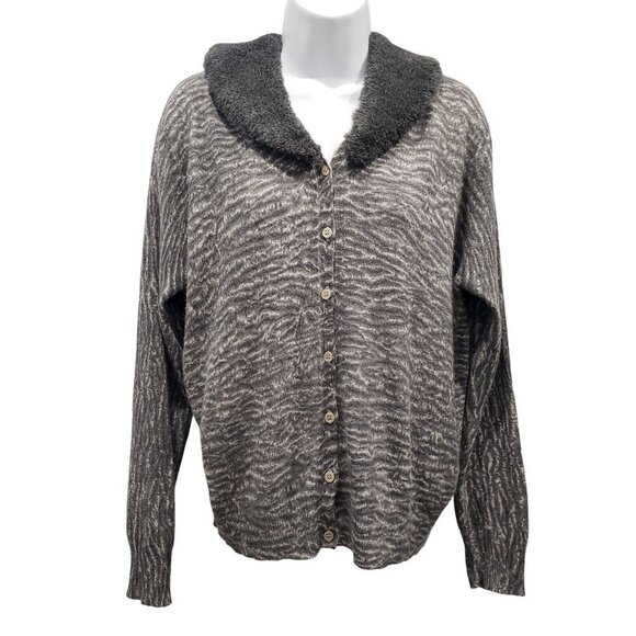 VTG Liz Claiborne Lambswool Angora Cardigan Faux Fur Collar Office Retro PM - Picture 1 of 10